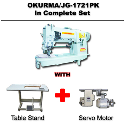 Picot Sewing Machine Okurma JG-1721PK Set Tabel Stand Servo Motor 